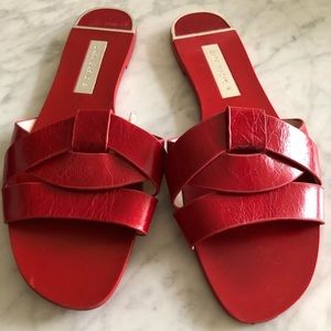 Red Zara Faux Leather Slides